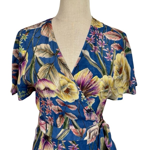 Kachel x Anthropologie Willow Wrap Silk Blend Midi Dress Floral Watercolor - Picture 6 of 13